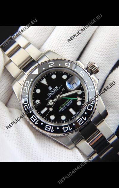 Rolex GMT Masters II Japanese Movement Replica Watch Steel Case Black Dial