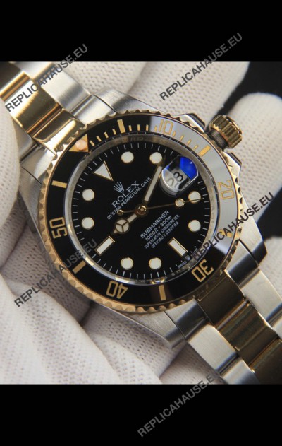 Rolex Submariner Japanese Replica Watch 904L 2 Tone Yellow Gold - Ceramic Bezel in Black