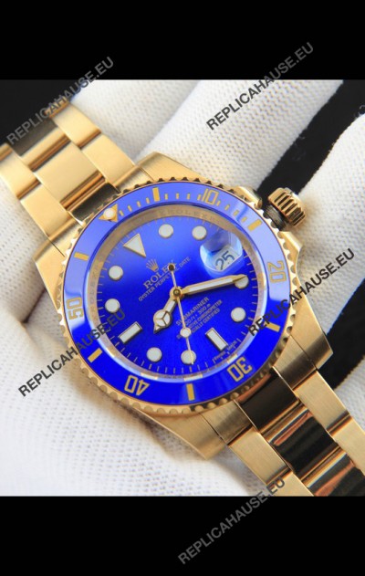 Rolex Submariner Japanese Replica Watch in Yellow Gold Casing Blue Dial 