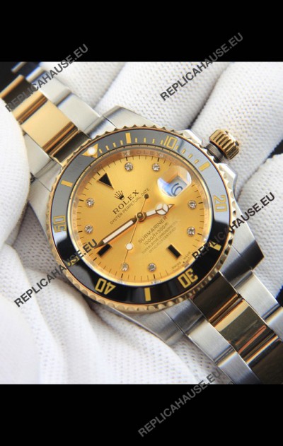 Rolex Submariner Japanese Replica Watch in 2 Tone Yellow Gold Casing Gold Dial 