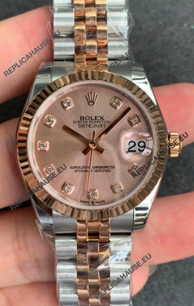 Rolex Datejust 31MM ETA-2671 Movement Swiss Replica in 904L Two Tone Rose Gold in Gold Dial