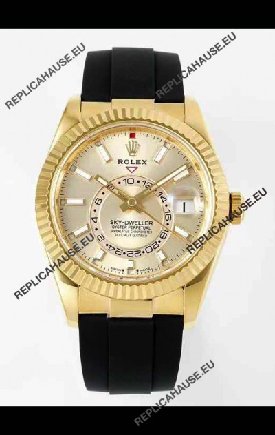 Rolex Sky-Dweller REF# 336935 Gold Dial Watch in Yellow Gold 904L Steel Case 1:1 Mirror Replica