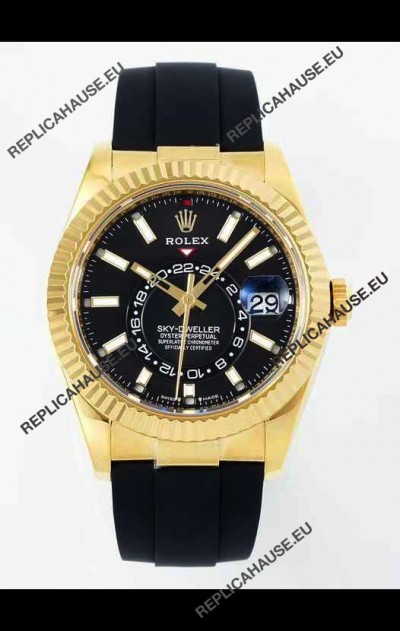 Rolex Sky-Dweller REF# 336935 Black Dial Watch in Yellow Gold 904L Steel Case 1:1 Mirror Replica