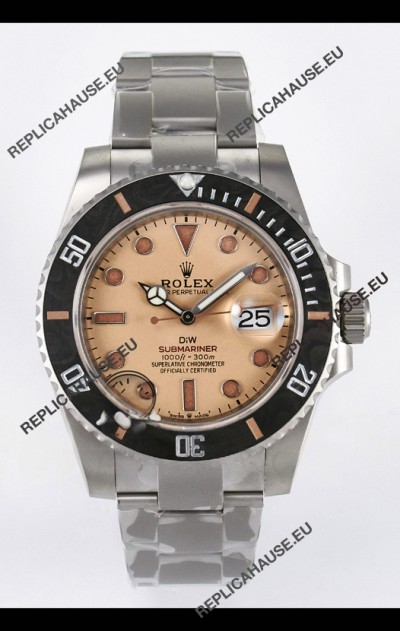 Rolex Submariner DiW Sandblasted Steel Casing Carbon Fiber Bezel Watch Beige Dial