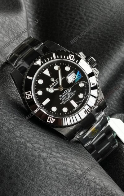 Rolex Submariner Blaken DLC Coated Swiss Replica Watch in Black Dial 