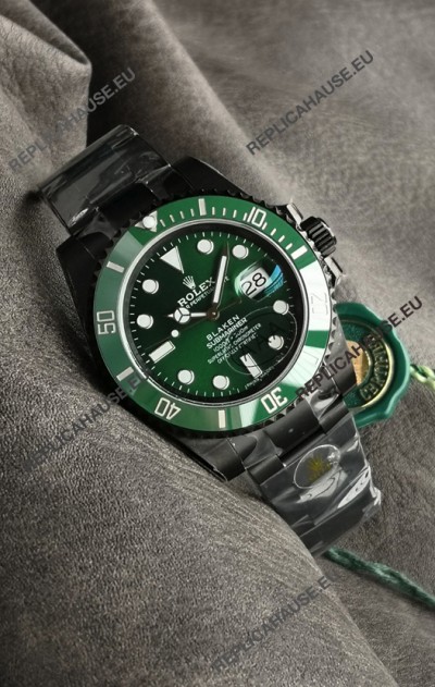 Rolex Submariner Blaken DLC Coated Swiss Replica Watch in Green Dial