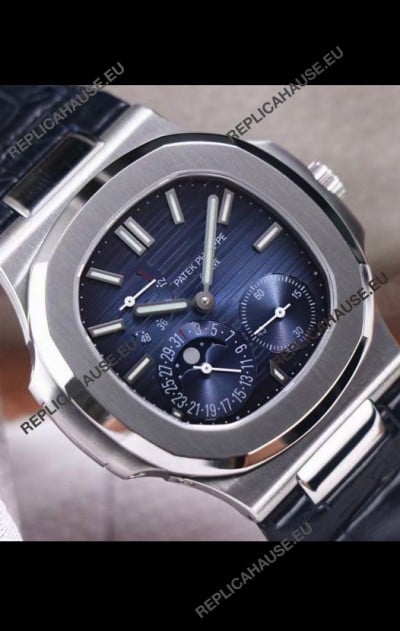 Patek Philippe Nautilus 5712/1A 1:1 Quality Swiss Replica Watch in Blue Dial Leather Strap