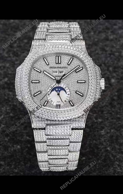 Patek Philippe Nautilus 5726A 1:1 Mirror Swiss Watch - Diamonds Casing/Dial