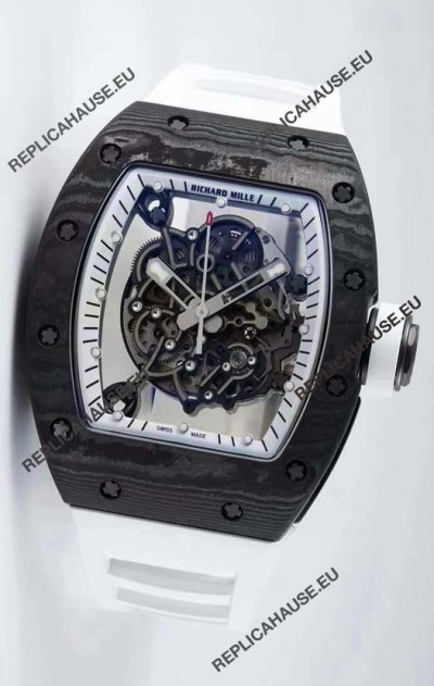 Richard Mille RM055 Forged Carbon Casing 1:1 Mirror Replica Watch in White Strap 