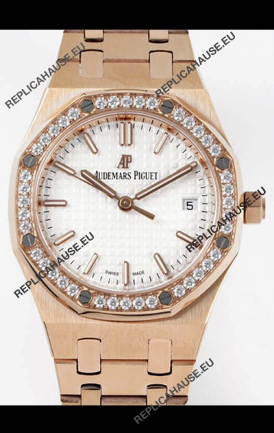 Audemars Piguet Royal Oak Swiss Automatic 34MM Swiss Watch in Rose Gold Casing - 1:1 Mirror Replica Edition