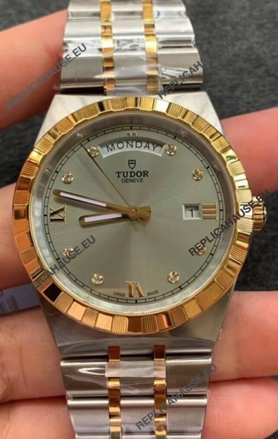 Tudor Royal Edition Watch - 1:1 Mirror Replica in Two Tone Casing - Grey Diamonds Dial
