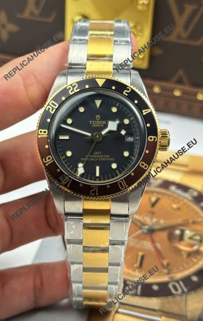 Tudor Black Bay Super Clone GMT Two Tone Black Dial Swiss Replica Watch 