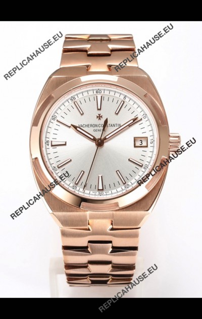 Vacheron Constantin Super Clone Overseas 1:1 Mirror Swiss Replica Watch in Rose Gold Steel Dial