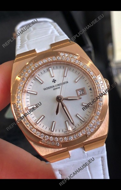 Vacheron Constantin Overseas Rose Gold 33MM Swiss Quartz Replica Watch Steel Dial 