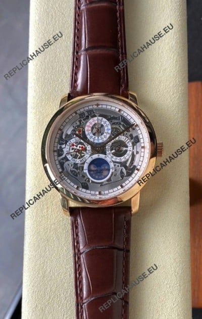 Vacheron Constantin Patrimony Traditionelle Rose Gold Skeleton Swiss Replica Watch 