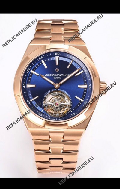Vacheron Constantin Overseas Tourbillon Rose Gold in Blue Dial Gold Strap 1:1 Mirror Replica