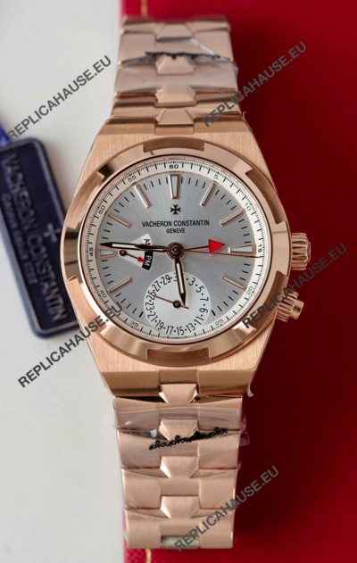 Vacheron Constantin Overseas Dual Time Rose Gold 1:1 Mirror Swiss Replica Watch in Steel Dial