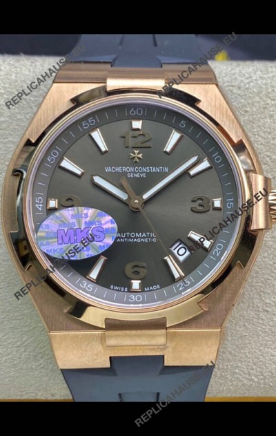 Vacheron Constantin Overseas 1:1 Mirror Replica 904L Rose Gold Steel Watch in Grey Dial - Rubber Strap