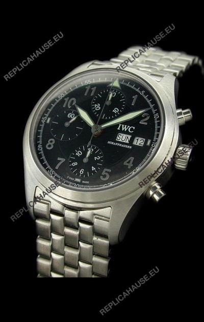 IWC Der Flieger Chronograph Swiss Replica Watch in Black Dial