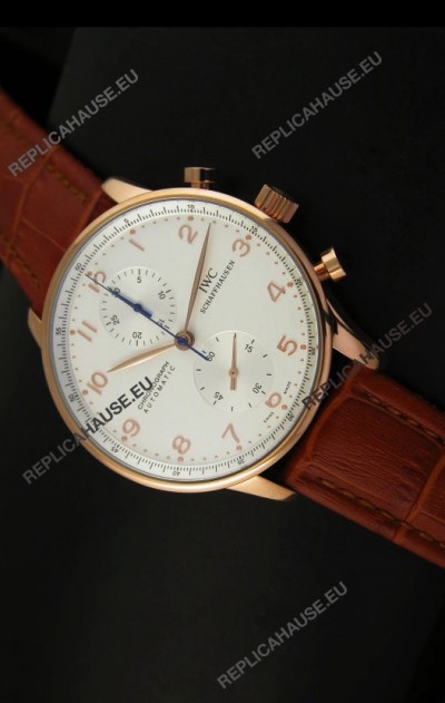 IWC Portuguese Chronograph Swiss Replica Watch in Pink Gold - 1:1 Mirror Replica Edition