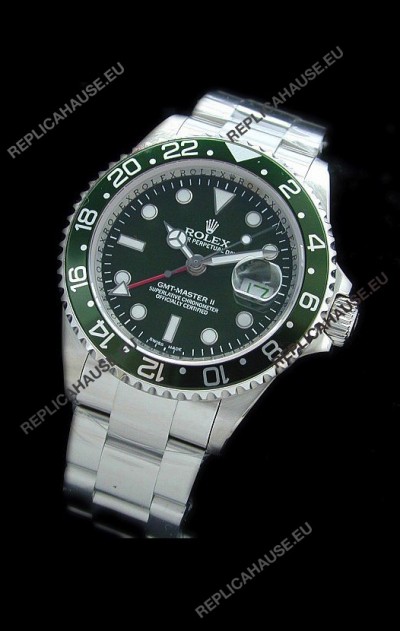 Rolex GMT Master II Swiss Replica Steel Watch in Green Dial