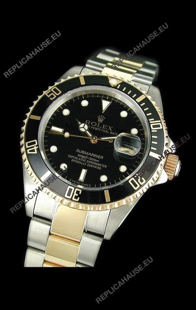 Rolex Submariner Swiss Watch in Black Bezel Two Tone Case