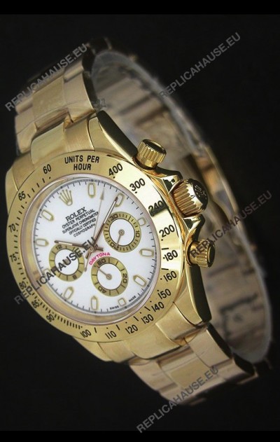 Rolex Daytona Japanese Replica Gold Watch in White Dial