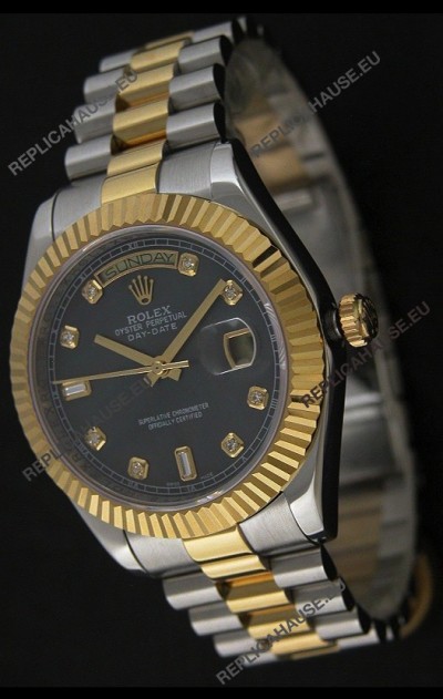 Rolex Day Date Just JapaneseÂ Replica Two Tone Gold Watch in Mop Grey Dial