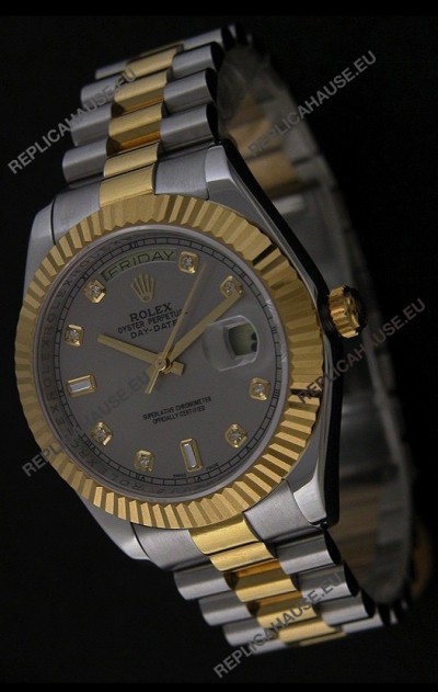 Rolex Day Date Just swissÂ Replica Two Tone Gold Watch in Grey Dial