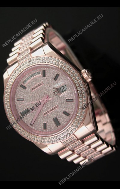 Rolex Day Date Swiss Automatic Rose Gold Watch in Ruby Stick Markers