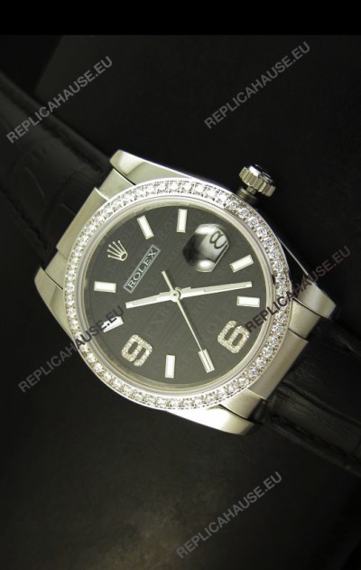 Rolex Replica Datejust Swiss Replica Watch - 37MM - Black Dial/Strap