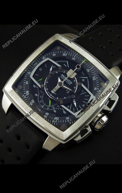 Tag Heuer Monaco Mikrograph Japanese Replica Watch in Black/Green Strap