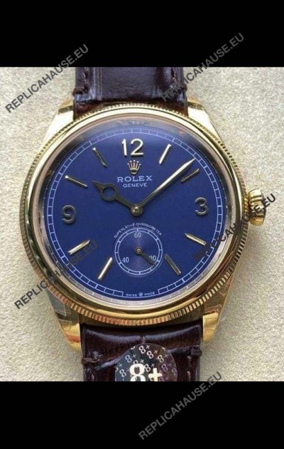 Rolex 1908 Perpetual in Yellow Gold Casing Blue Dial Swiss Replica Watch 