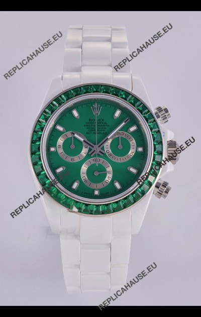 Rolex Daytona AET White Ceramic Green Dial 4130 Movment Super Clone Watch 