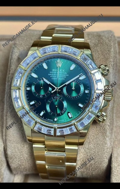 Rolex Daytona 116568 Yellow Gold Green Dial Super Clone Watch 