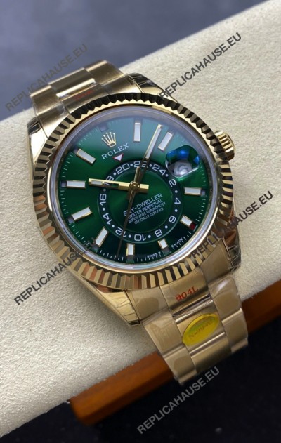 Rolex Sky-Dweller REF# 336238 Green Dial Oyster Yellow Gold Super Clone Watch 