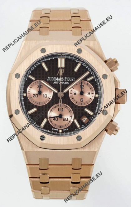 Royal Oak Chrono 26240 Rose Gold Strap in Brown Dial Super Clone Watch 