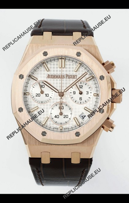 Royal Oak Chrono 26240 Rose Gold White Dial Leather Strap Super Clone Watch 