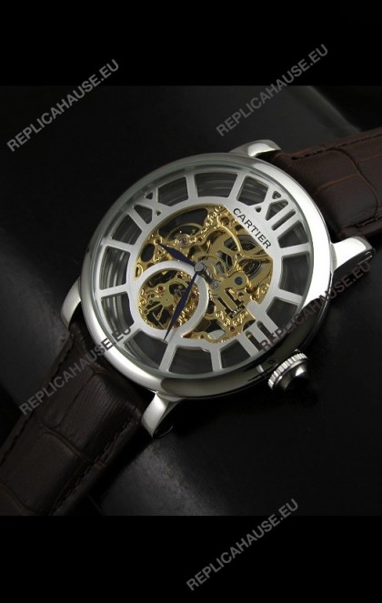 Cartier Ronde de Japanese Replica Watch in Skelton Gold Dial