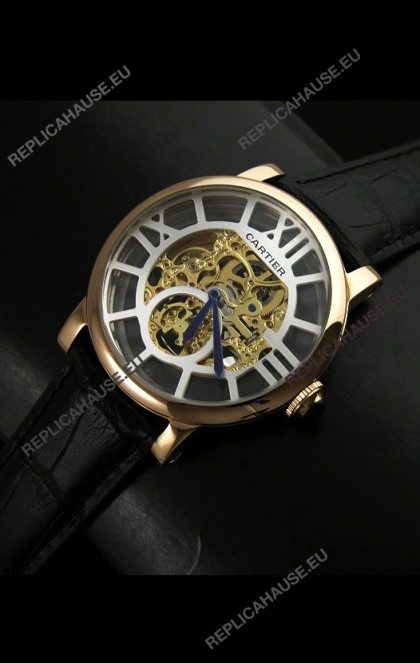 Cartier Ronde de Japanese Replica Watch in Skeleton Yellow Gold Dial