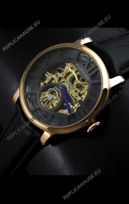 Cartier Ronde de Japanese Replica Watch in Skelton Gold Dial