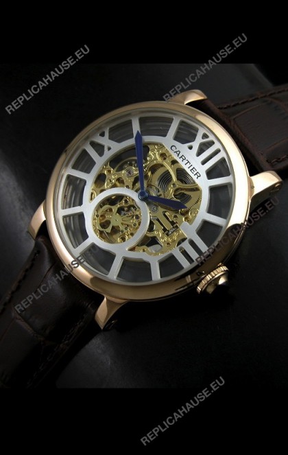 Cartier Ronde de Japanese Replica Watch in Skelton Gold Dial