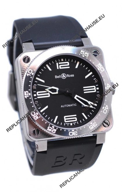 Bell and Ross BR 03 Type Aviation Brushed Steel Swiss Automatic Watch in Black Dial