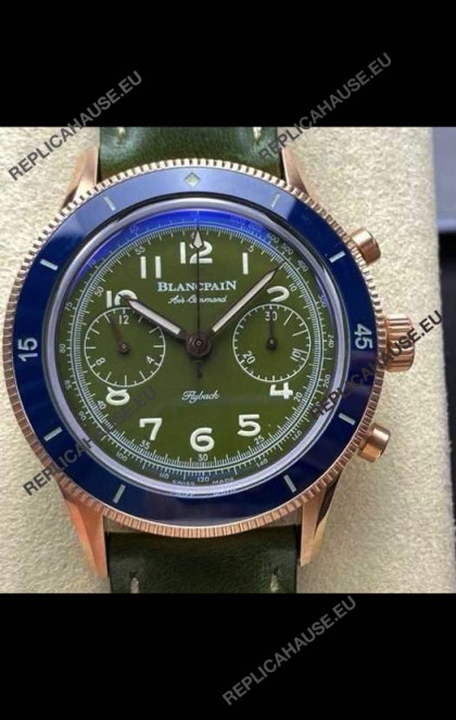 Blancpain Air Command Rose Gold Casing Blue Bezel Super Clone Watch 