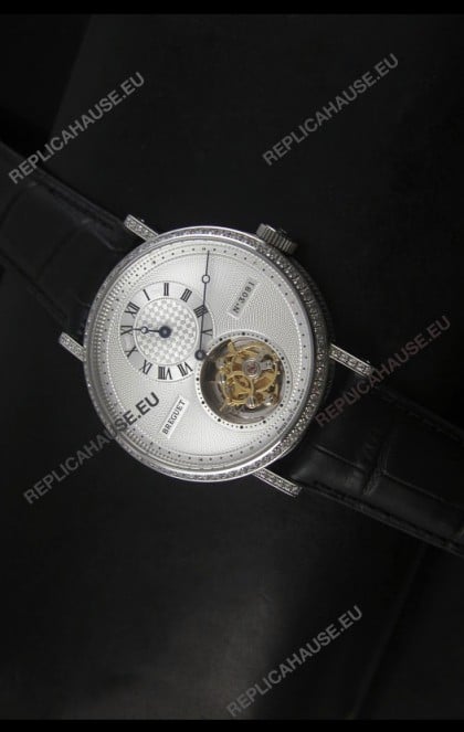 Breguet Classique Tourbillon Swiss Replica Watch in Stainless Steel with Diamonds Bezel