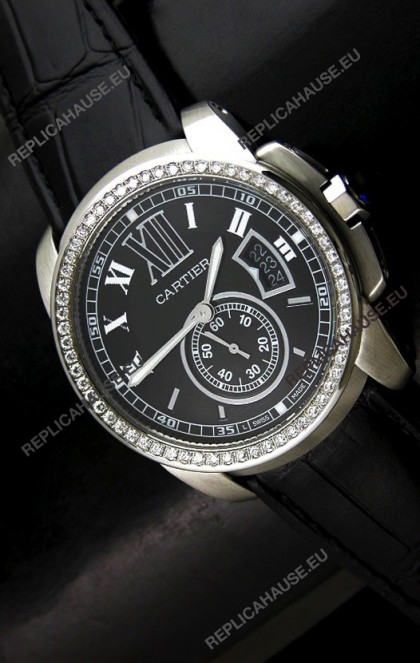 Cartier Calibre de Japanese Replica Watch in Black Dial