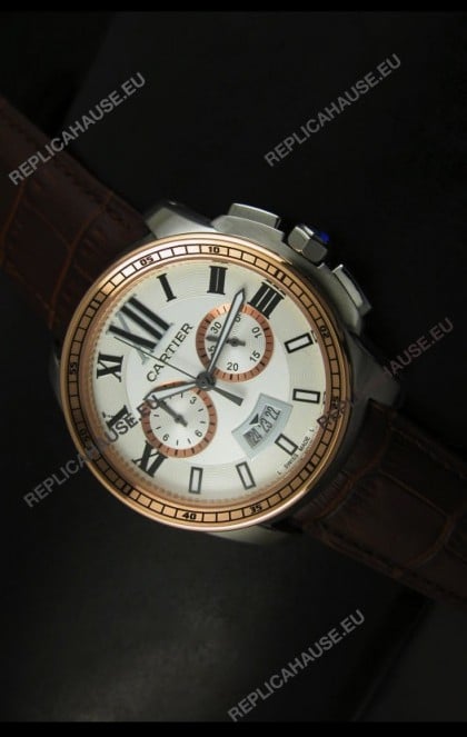 Calibre De Cartier Chronograph Japanese Replica Watch in Two Tone
