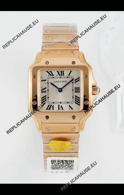 Cartier Santos Swiss Quartz 27MM Rose Gold Super Clone Watch 