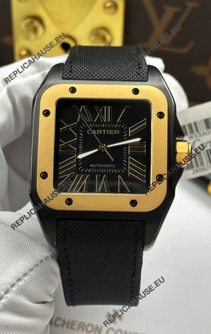 Santos De Cartier in Black Dial PVD MLF Coating Super Clone Watch