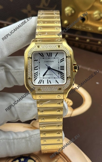 Santos De Cartier 35MM Yellow Gold Super Clone Edition Watch 